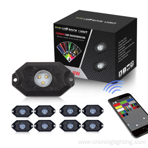 Chiming RGB rock light kits 16 million colors 3.5Inch 8*9 w APP control music mode 8 pods off road RGB led rock light